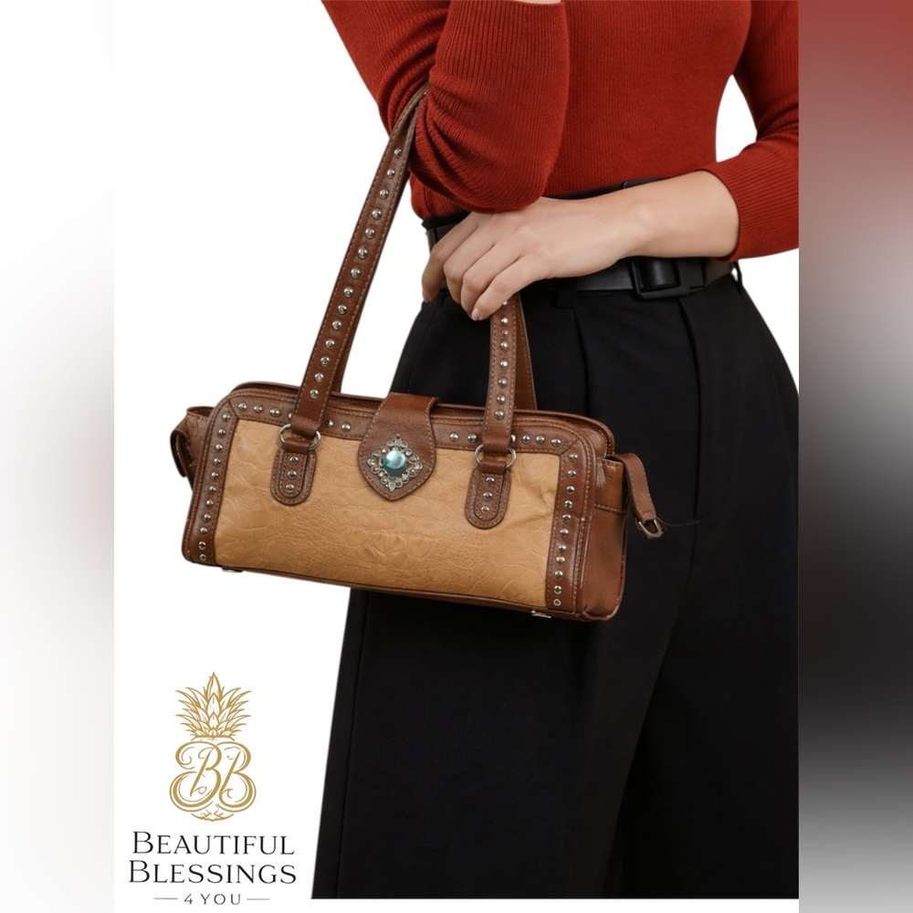 Blazin Roxx Tan and Brown Studded Shoulder Bag